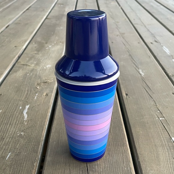Jonathan Adler Blue and Purple Scala Stripe Cocktail Shaker Drink Mixer - Picture 2 of 12
